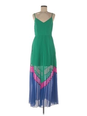 ASOS Green Pleated Maxi Dress with Pink and Blue Colorblock Hem